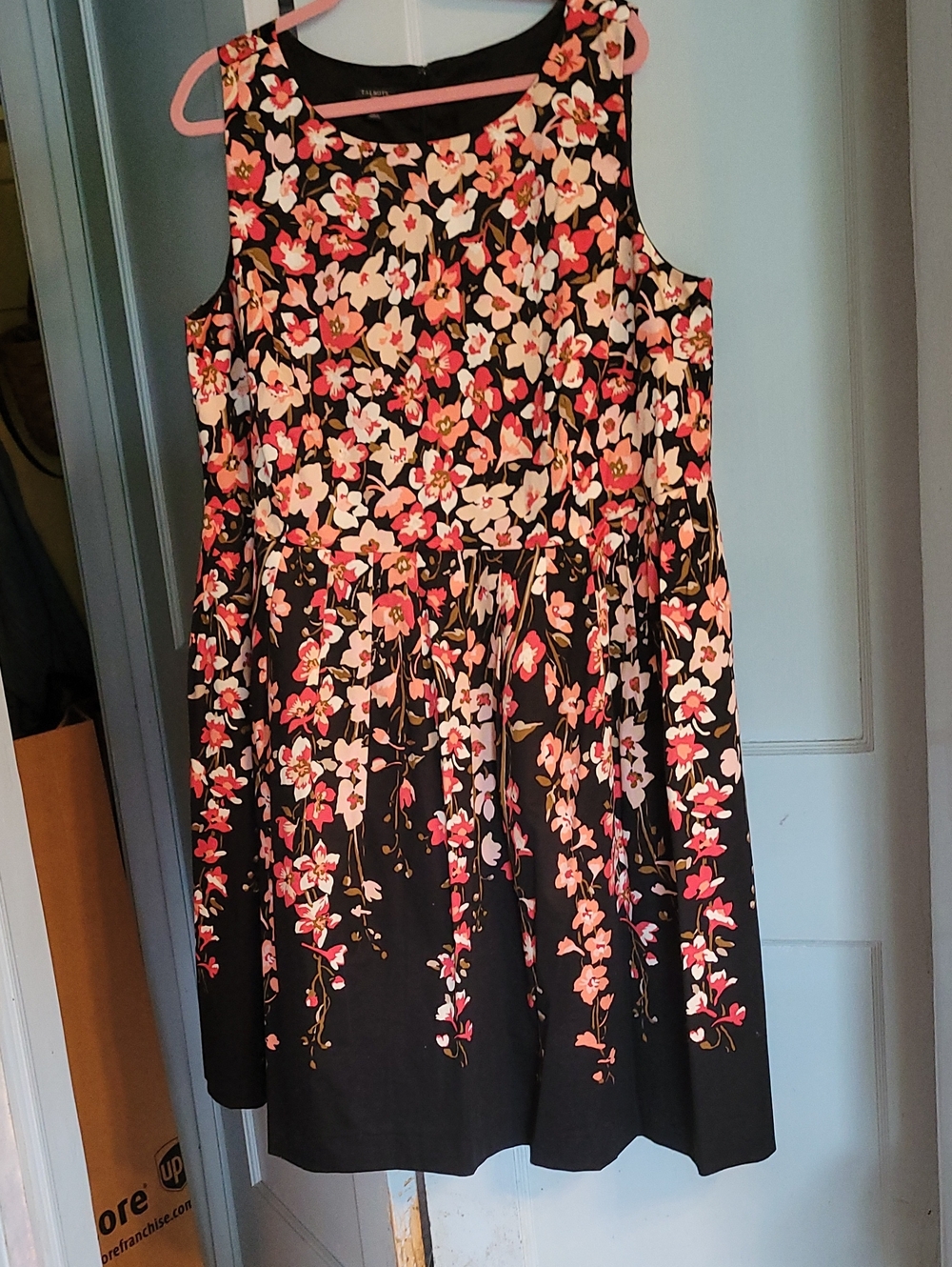 Talbots Black With Coral & Pink Flowers